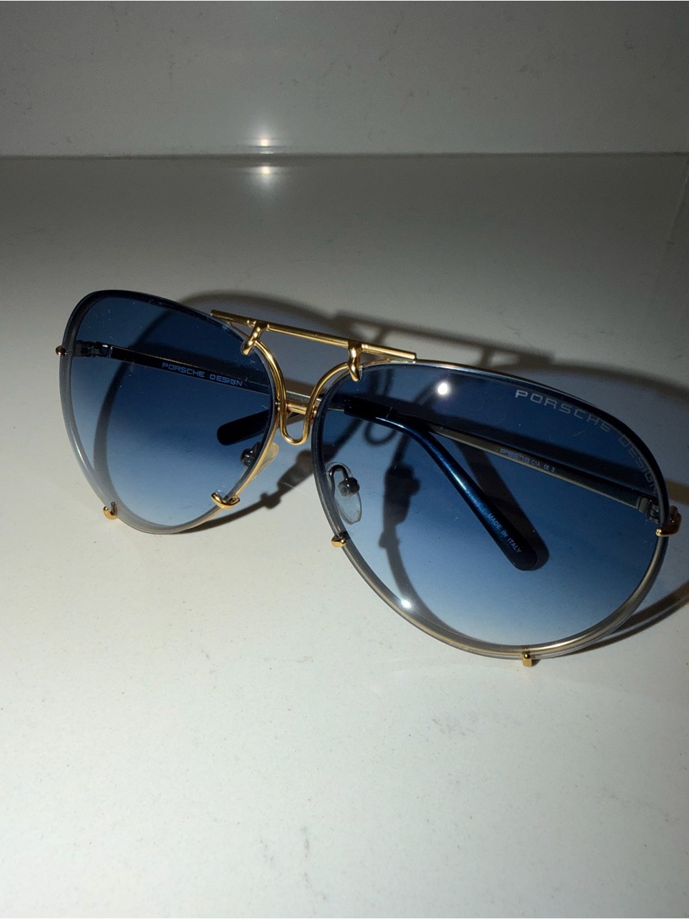 Porsche Design Gold Frame Aviator Sunglasses with Blue Gradient Lenses